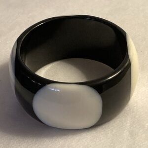Black & White Shiny Polka Dot Chunky Cuff Bangle Bracelet - One Size